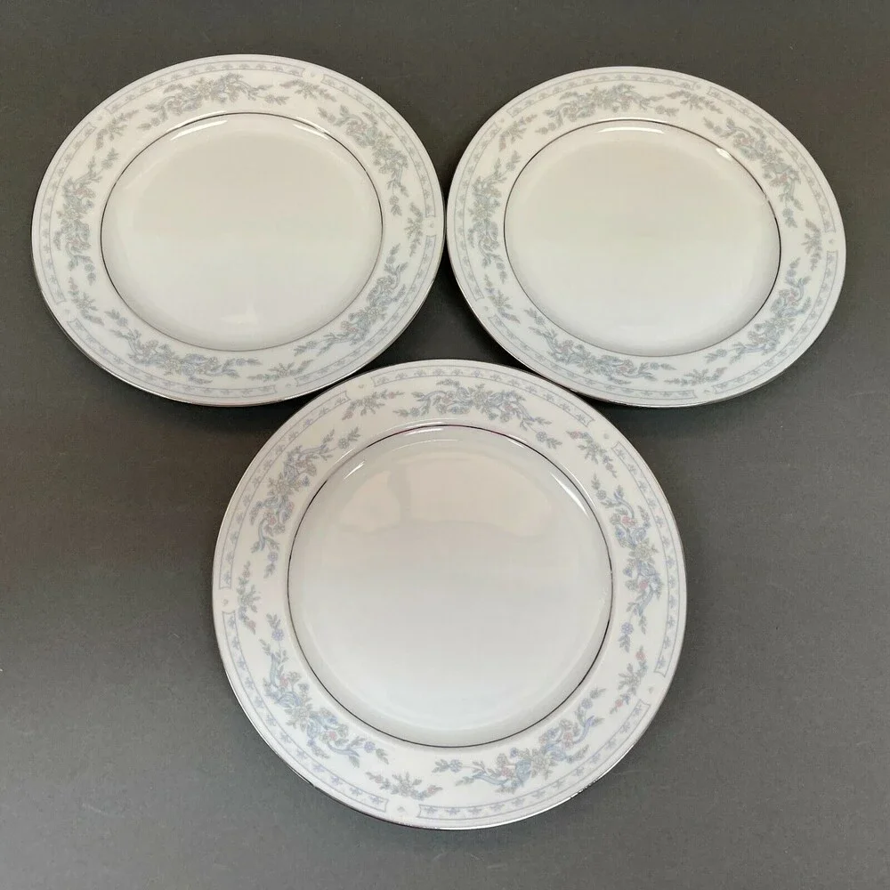 Somerset NL‎ Excel Bread & Butter Floral White Blue Platinum Trim Lot of 3